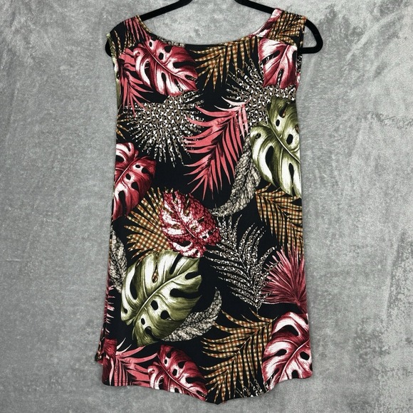 SJS 2X Tank Top Shirt Black Floral Flower Sleeveless Keyhole Scoop Neck Stretch - Picture 4 of 6